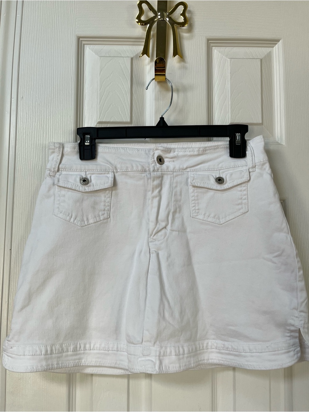 Women’s White Denim Skort with Flap Pockets
